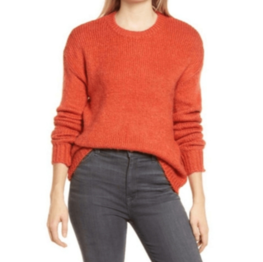 Banana Republic Orange Crew Neck Sweater Soft Knit Casual Marino Wool From Italy
